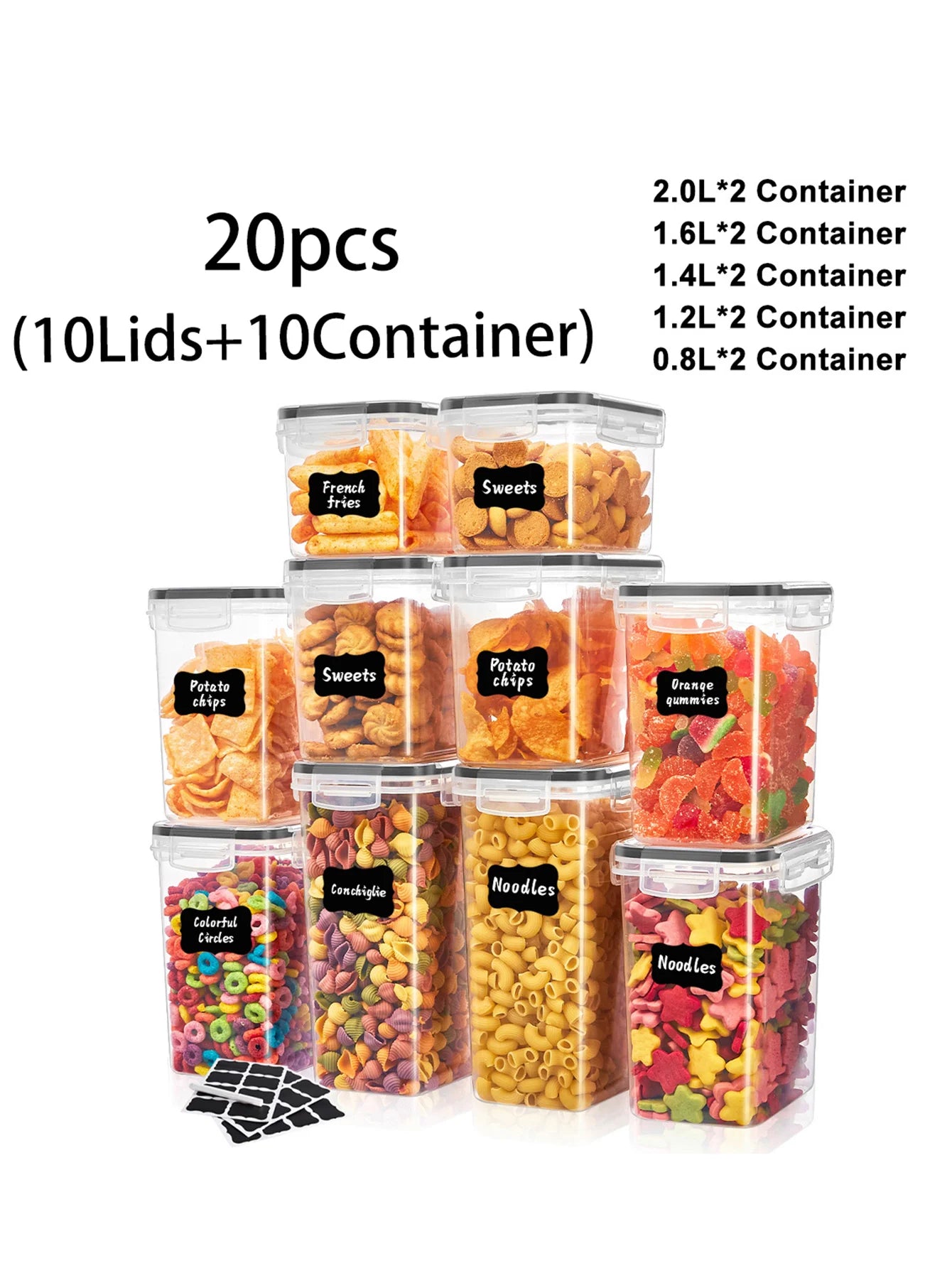 20 Pcs Airtight Food Storage Containers With Lids For Pantry