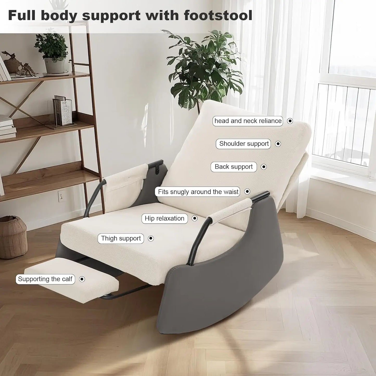 Rocking Recliner Chair With Side Pocket 3 Level Adjustable