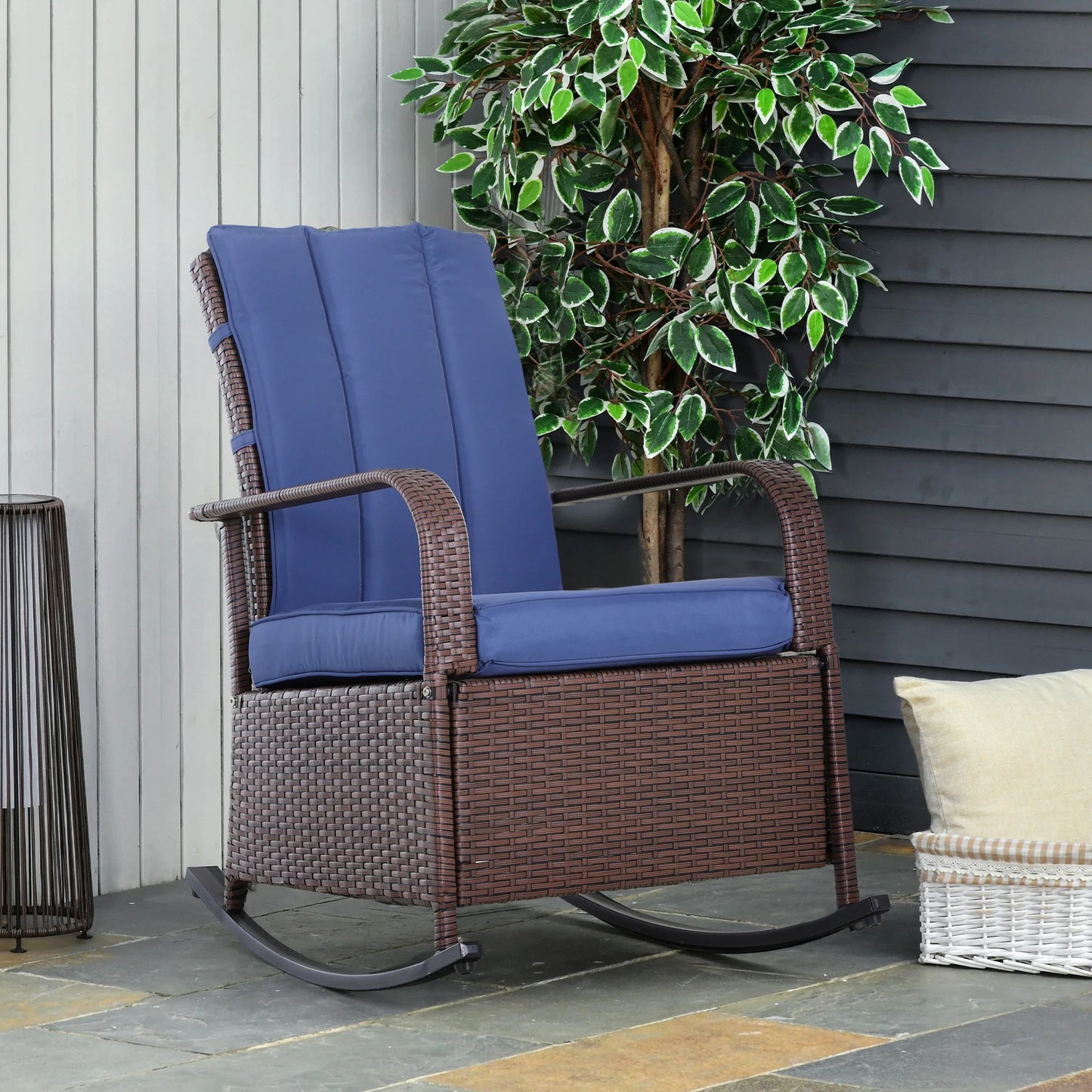 Adjustable Wicker Recliner Cushion Rocker Chair Pool Chaise Patio Lounge Outdoor
