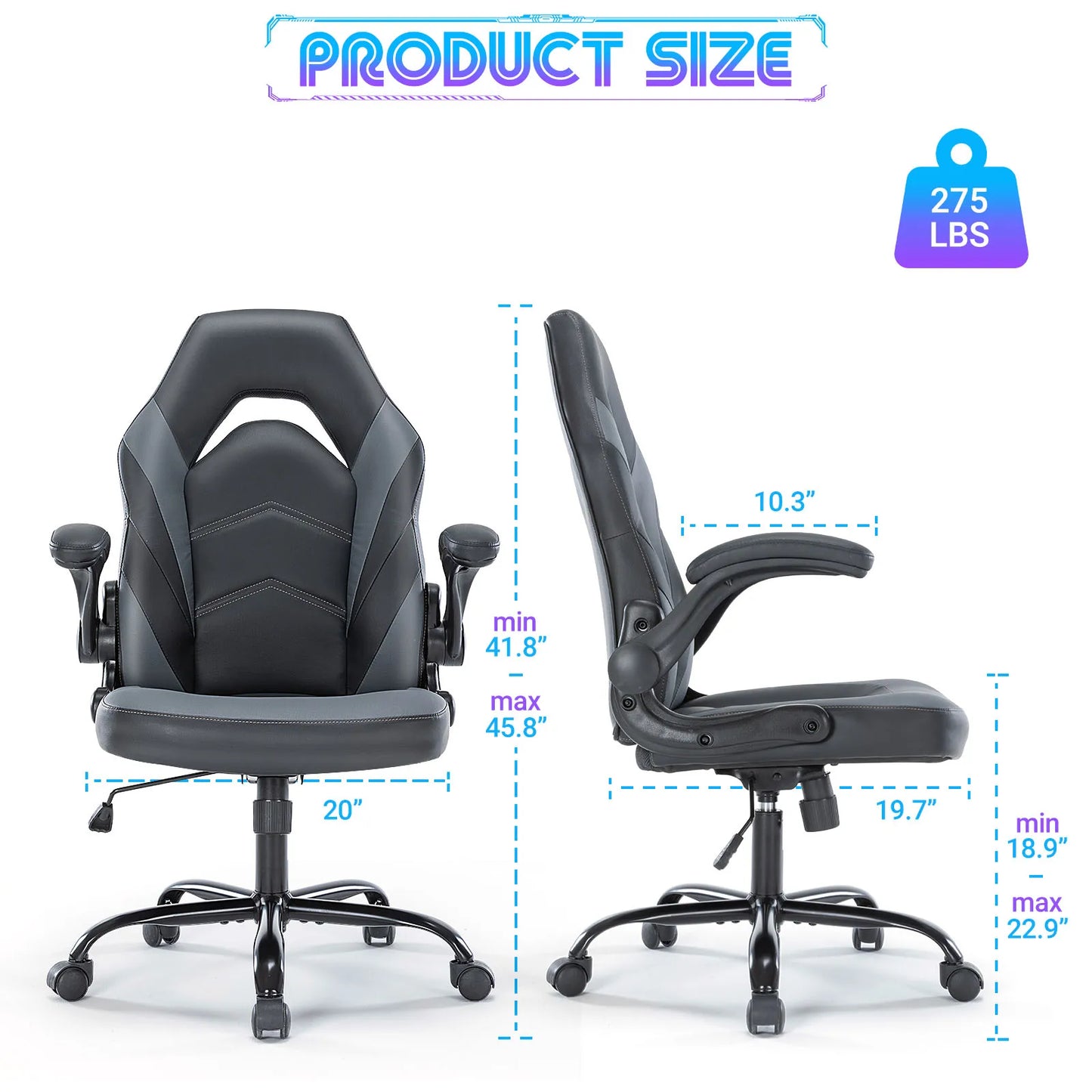 JHK Ergonomic Office Computer Gaming Desk Chair Adjustable PU Leather Racing Chair with Flip-Up Armrest Red