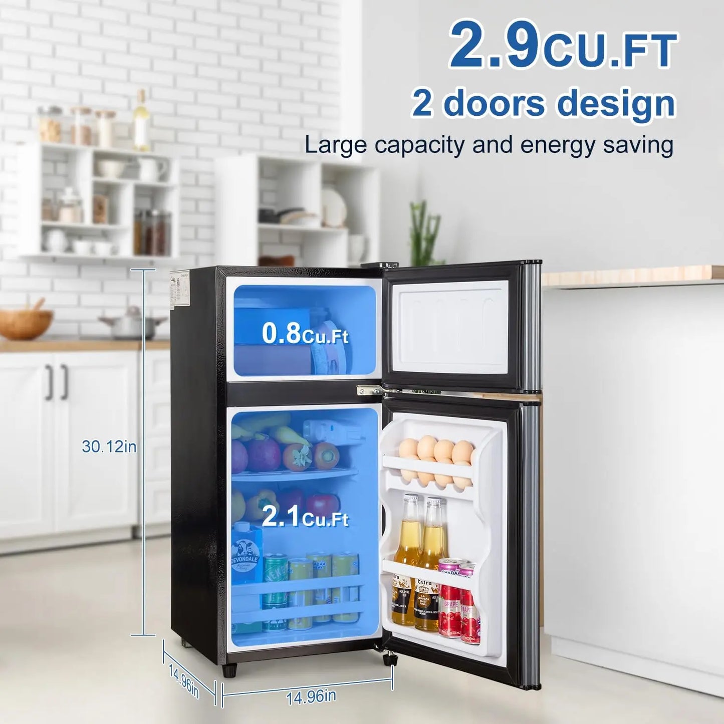 Mini Fridge With Freezer 2.9 Cu Ft Dual Door Refrigerator
