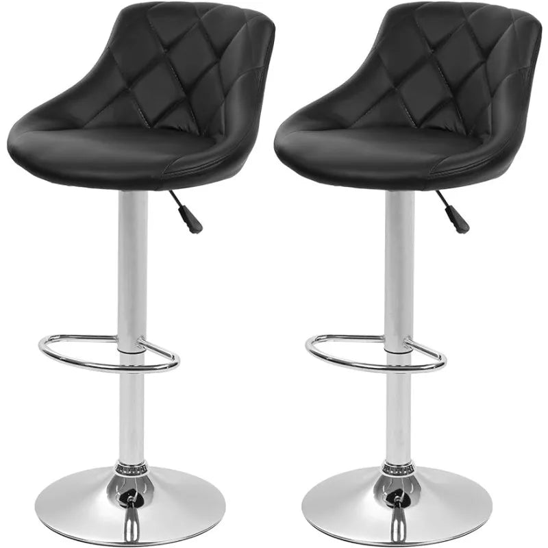 Bar Stools Set of 2 Swivel Stool Height Adjustable Bar Chairs with Back PU Leather Black