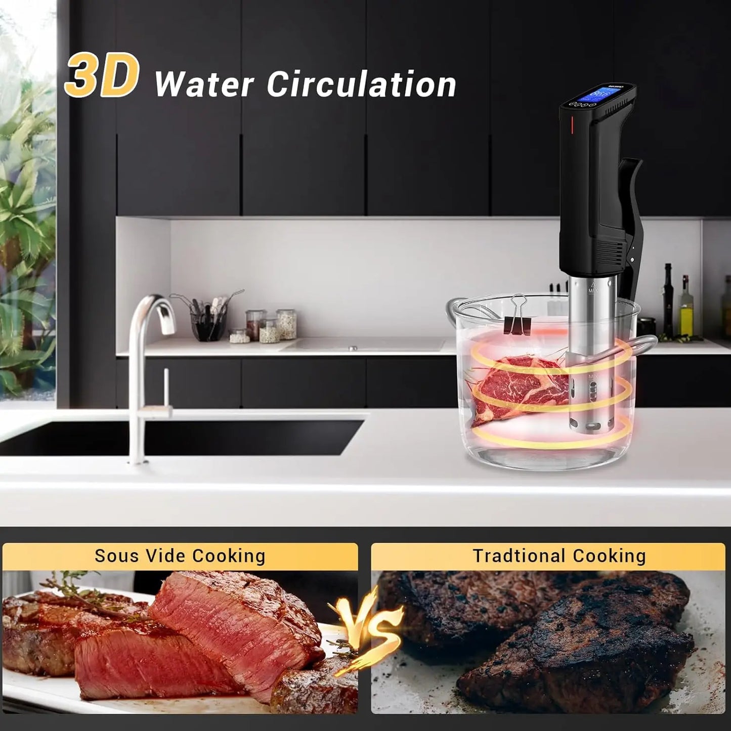 Wifi Sous Vide Machine ISV-100W 1000 Watts Sous Vide Cooker Circulator with 14 Preset Recipes and Calibration Function