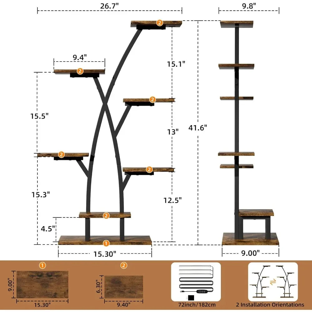 Plant Stand With Grow Lights 7 Tiered Corner Shelf For Multiple Plants Flower Holder Display Rack For Indoor Home Patio Balcony Black
