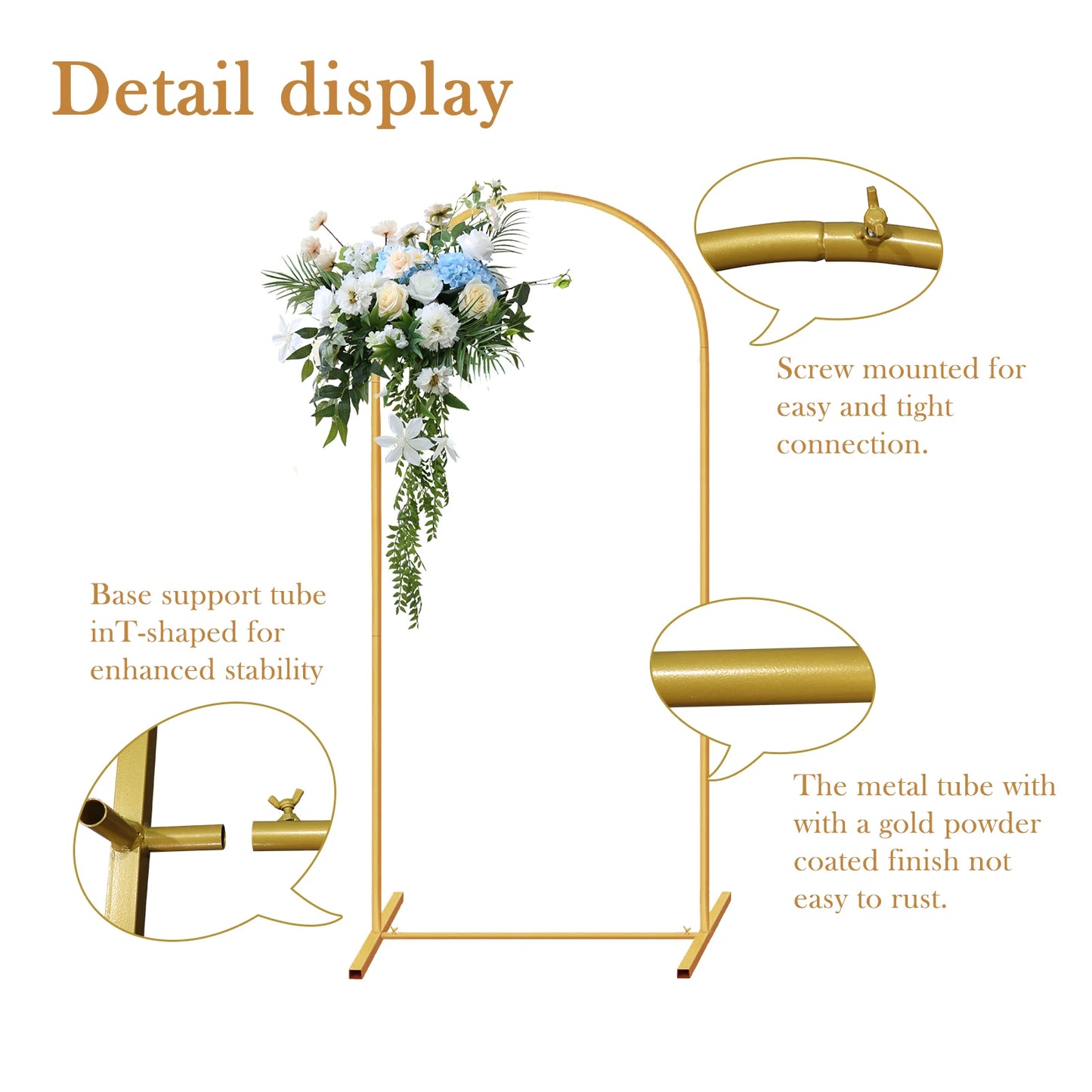 Arch Backdrop Stand Set of 3 Gold Metal Arch Stand Wedding Arch Frame Square Balloon Arch Stand for Birthday Party Baby Shower White