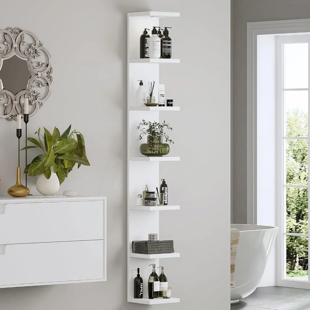 Versatile 7 Tier Floating Wall Shelf Unit with LED Remote Control Light in White Lack Finish
