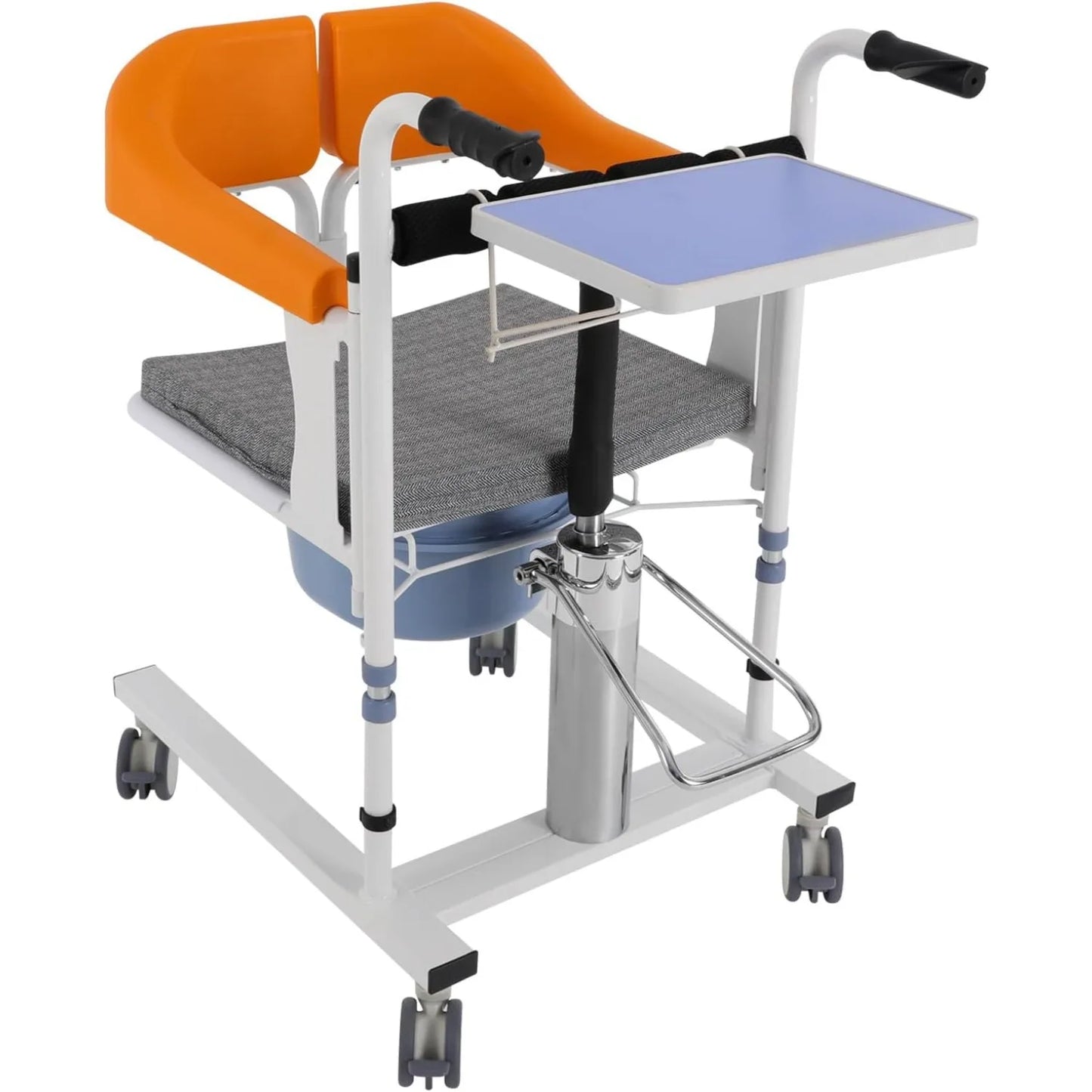 Hydraulic Patient Transfer Chair Height Adjustable Up To 100 Kg Lockable Wheels 180 Degree Divided Seat For Sick Elderly