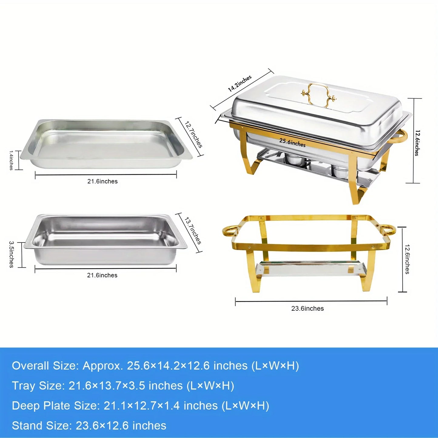 4 Pack 8 Quart Chafing Dish Buffet Set Stainless Steel Food Warmer Chafer with Chafing Fuel Holder for Party Catering Silver
