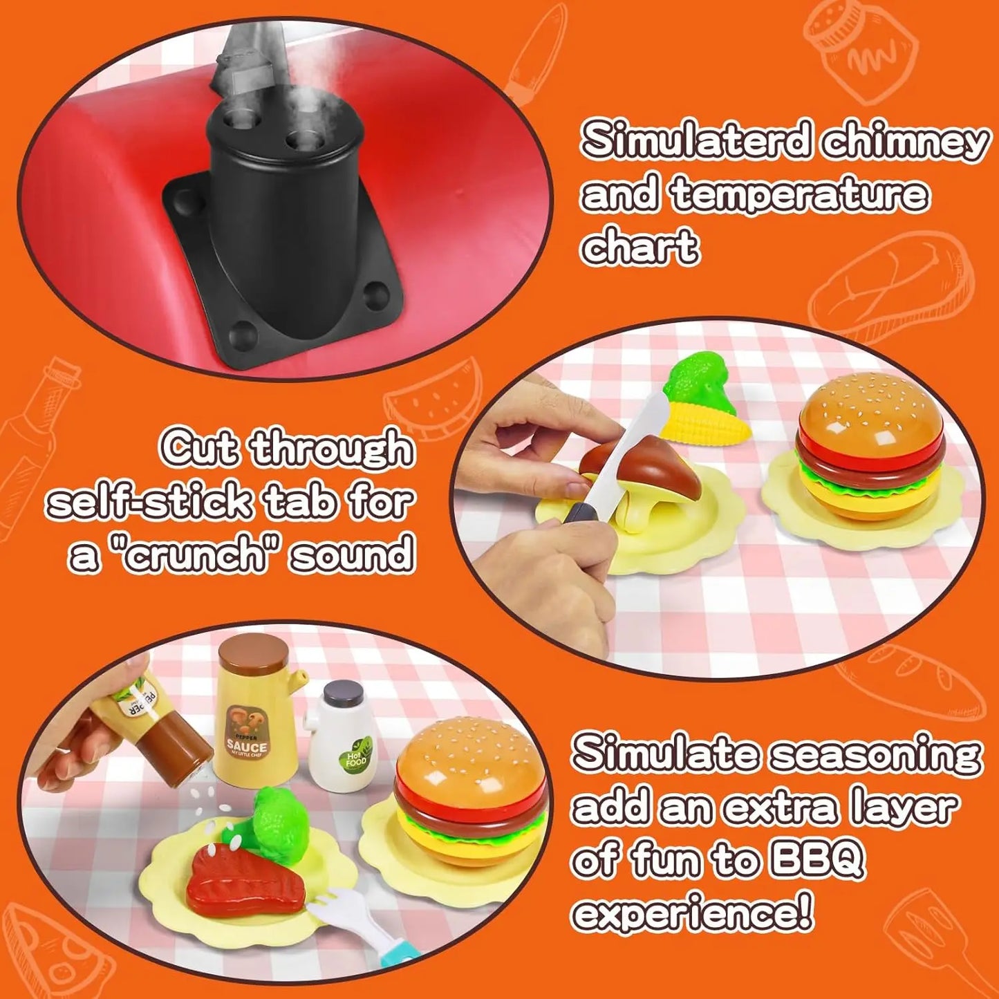 Kids Play Kitchen Grill BBQ Smoke Light 2 Layer Cooking Set