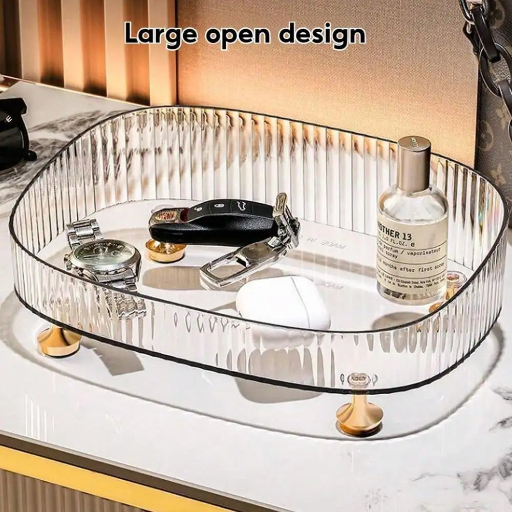 Durable Makeup Storage Tray Large Capacity Desktop Cosmetic Organizer Transparent Vanity Desk Accessories Luxury Grey