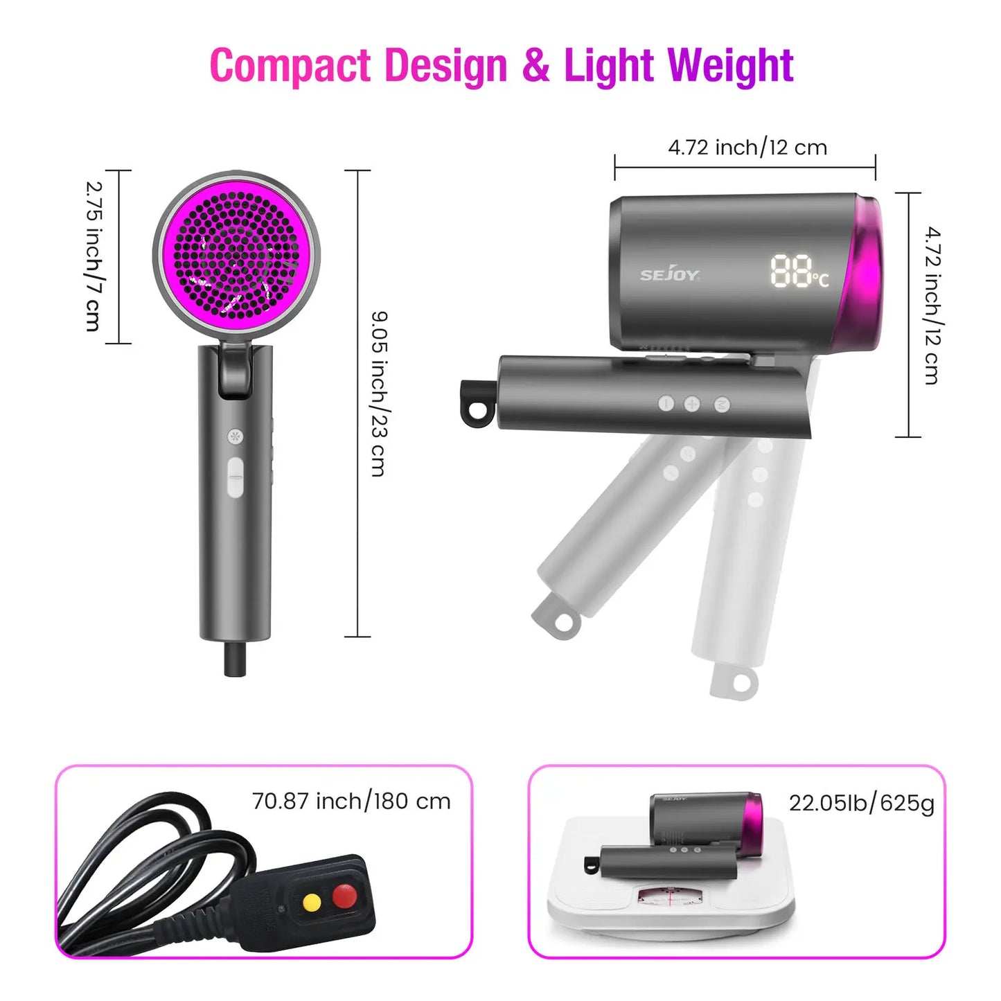 Sejoy Hair Dryer 1800W Professional Salon Ionic Blow Dryer with Negative Nozzle
