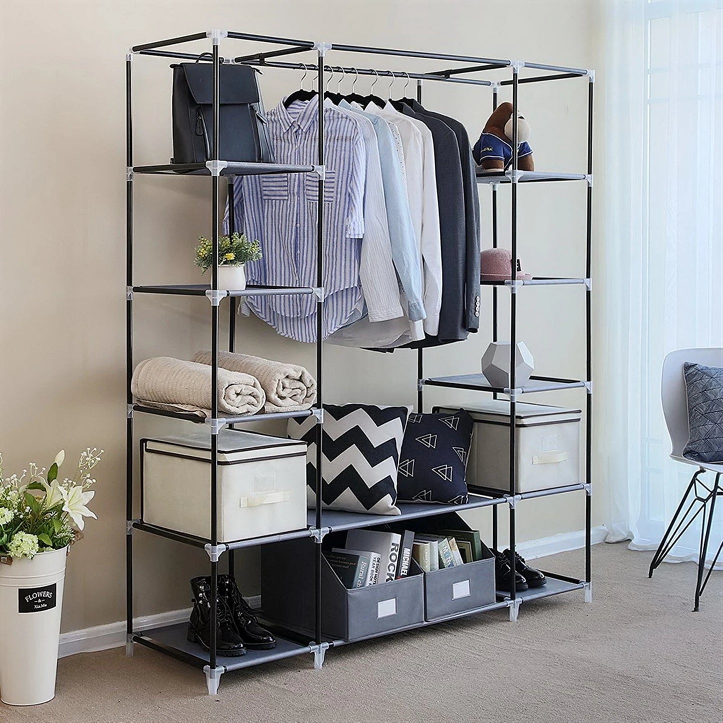 69 Inch Portable Clothes Closet Wardrobe Storage Organizer Non Woven Fabric Easy Assembly Strong Durable