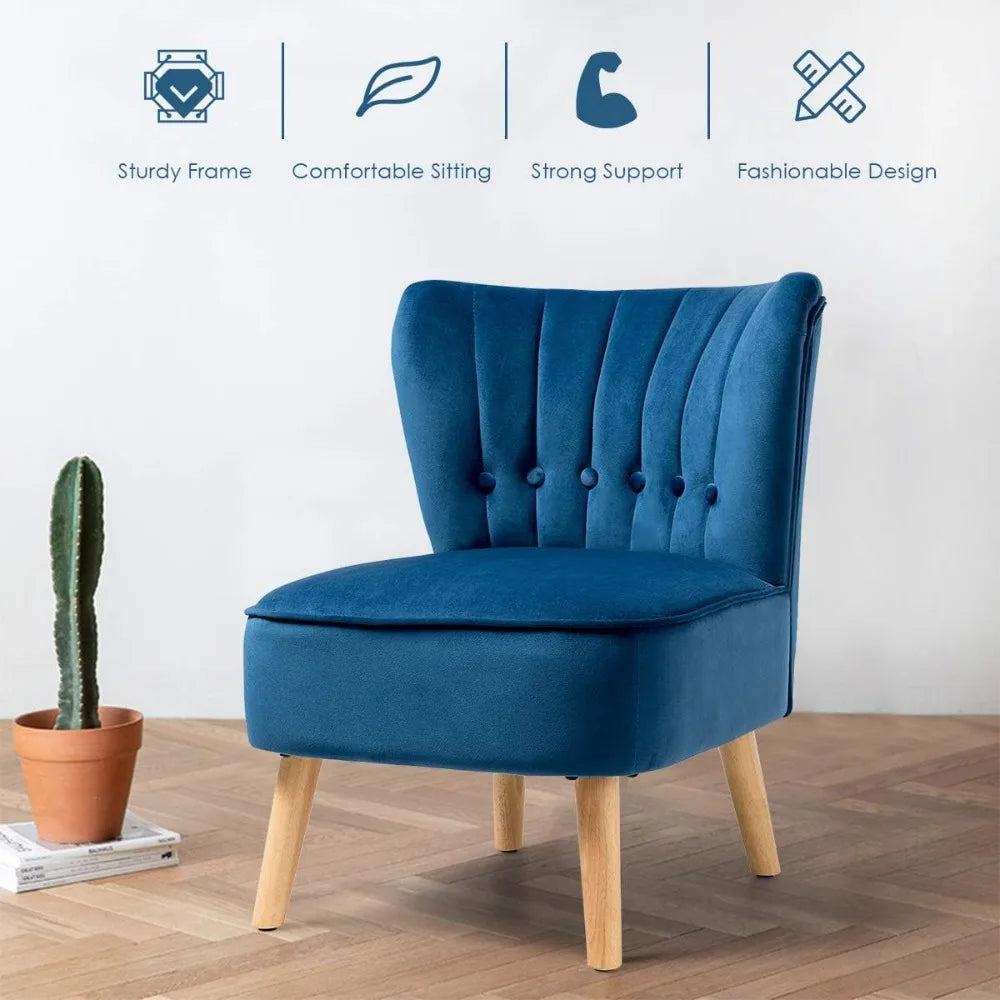 Set Of 2 Modern Velvet Accent Chairs Armless With Wood Legs