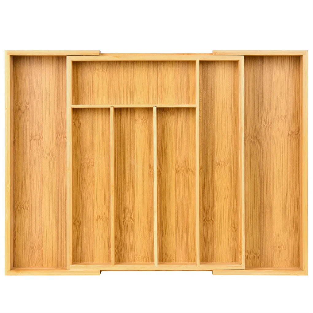Expandable Bamboo Kitchen Drawer Organizer Adjustable Cutlery Tray for Utensils Silverware and Flatware 5 to 7 Slots