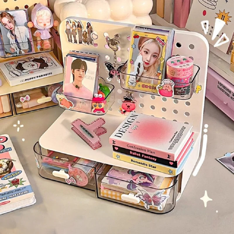 1 Piece Desktop Perforated Board Storage Box Stationery Sorting Rack Desk Office Cosmetics Storage Rack Pen Holder