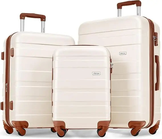 Merax 3 Piece ABS Luggage Set TSA Lock Pearly White 20 24 28