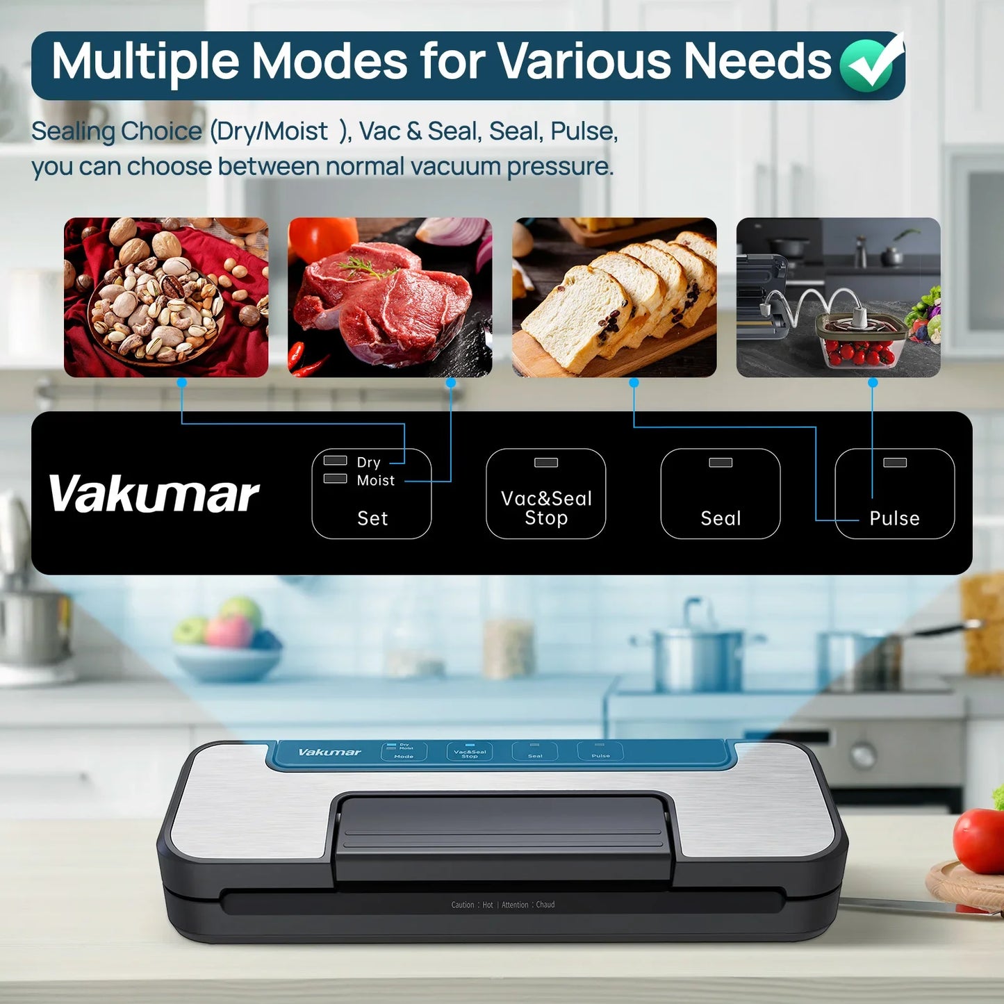 Vakumar VH1506 Vacuum Sealer Machine Sous Vide Handle Type 80Kpa Multifunctional Convenient Household Vacuum Sealer