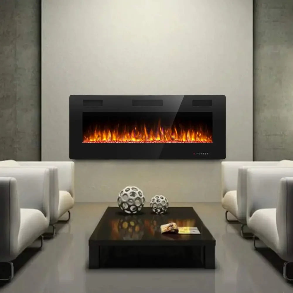 36 Inch Electric Fireplace In Wall Recessed And Wall Mounted Fireplace Heater With Multicolor Flame