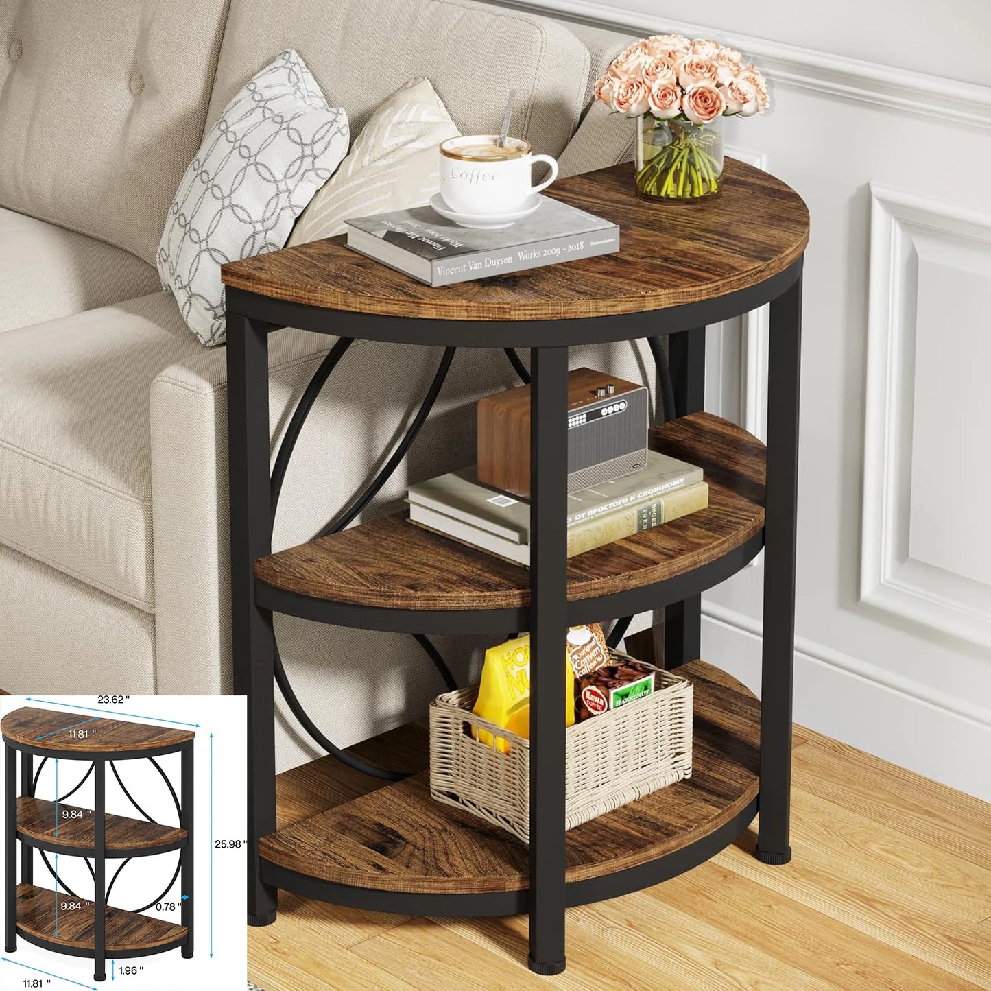 Round End Table With Hollow Metal Frame Bedside Nightstand