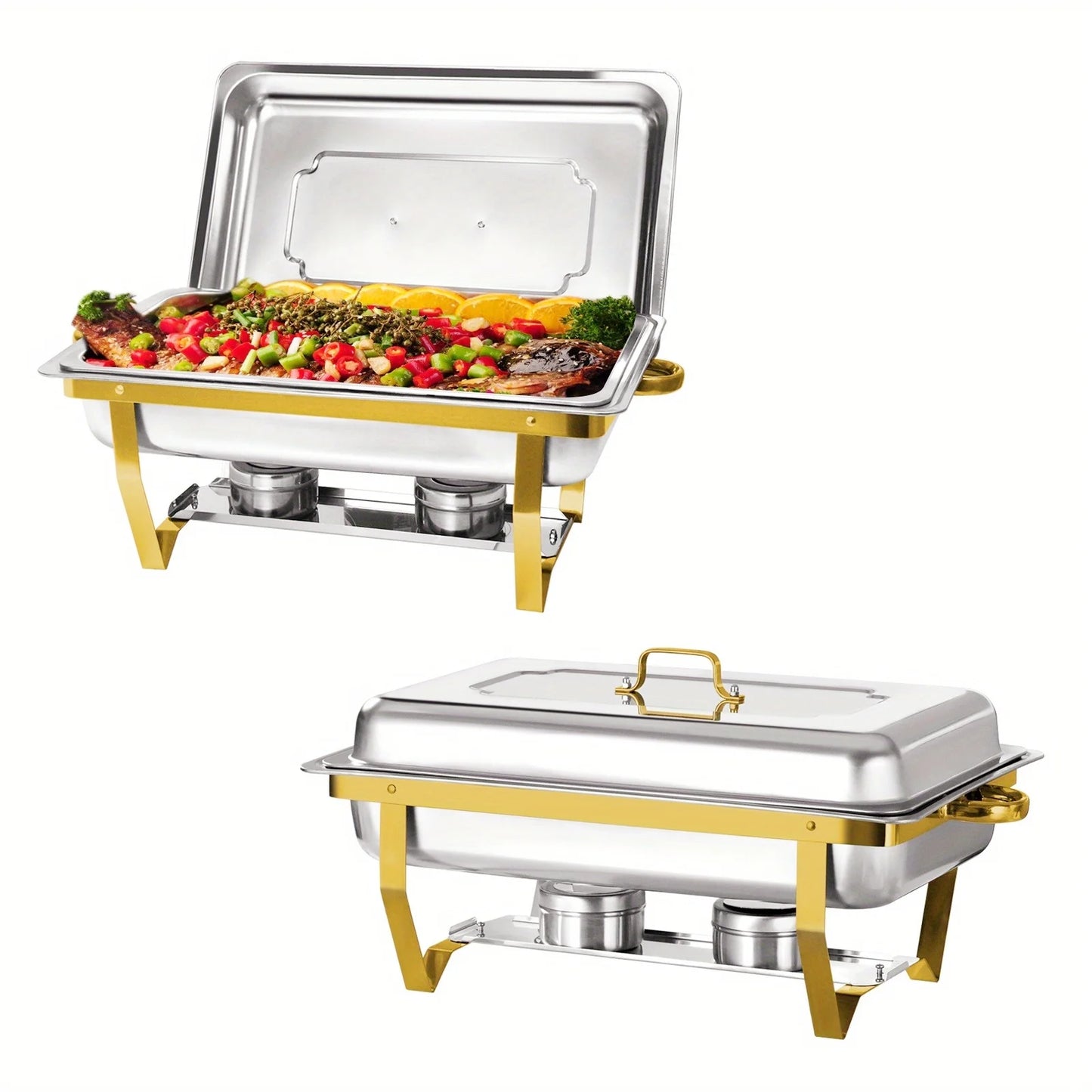 4 Pack 8 Quart Chafing Dish Buffet Set Stainless Steel Food Warmer Chafer with Chafing Fuel Holder for Party Catering Silver