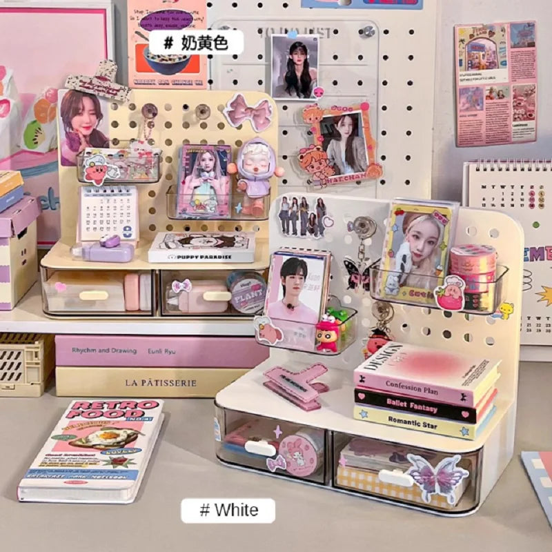1 Piece Desktop Perforated Board Storage Box Stationery Sorting Rack Desk Office Cosmetics Storage Rack Pen Holder
