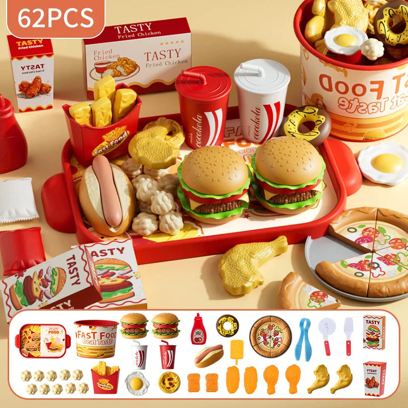 Kid Kitchen Toy Set Hamburger Pizza Fries Pretend Play