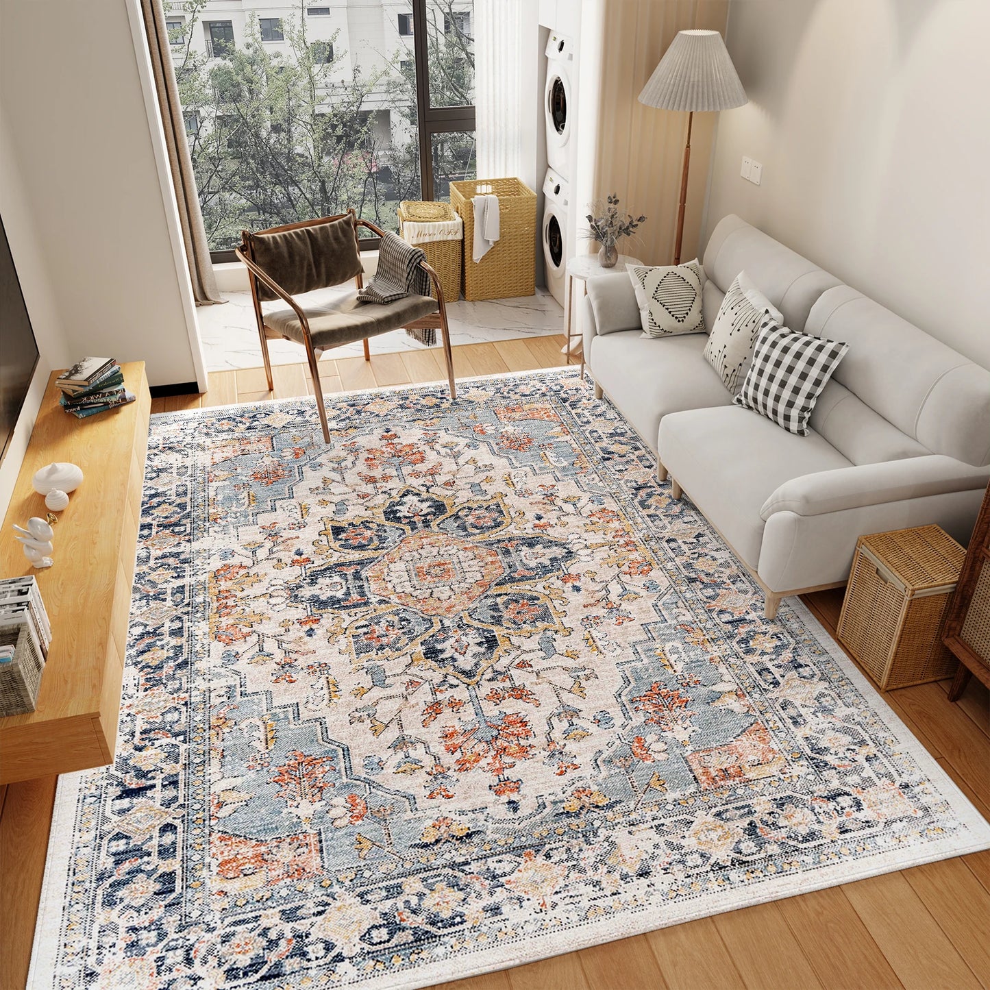 Orhopui Vintage Boho Washable Non Slip Area Rug Living Room