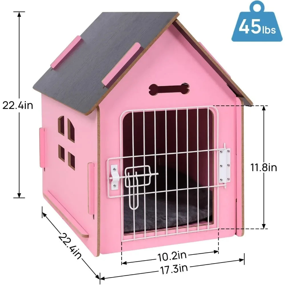 Cozy Wooden Indoor Dog House for Small Dogs and Cats Detachable Roof Design