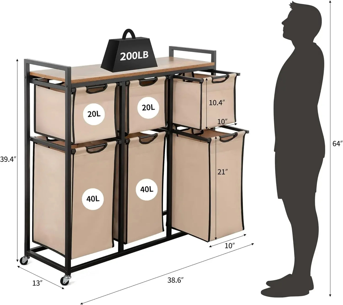 Laundry Basket Organizer with 6 Sliding Sorter Bags Hampers for Laundry 6 Compartments Plastic Bag House Organization