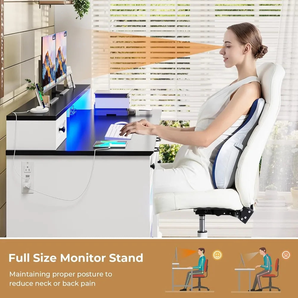 Executive Desk with File Drawer and Monitor Stand Home Office Desk with Drawers and Storage Cabinet Writing Desk