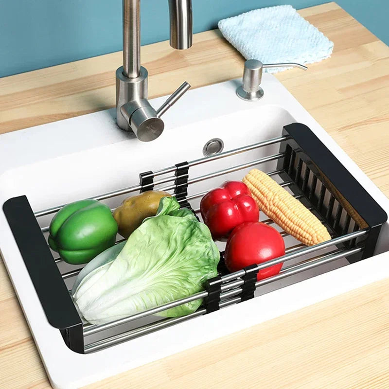 Kitchen Stainless Steel Sink Drain Rack 304 Dish Drying Rack Storage Organizer Black Small