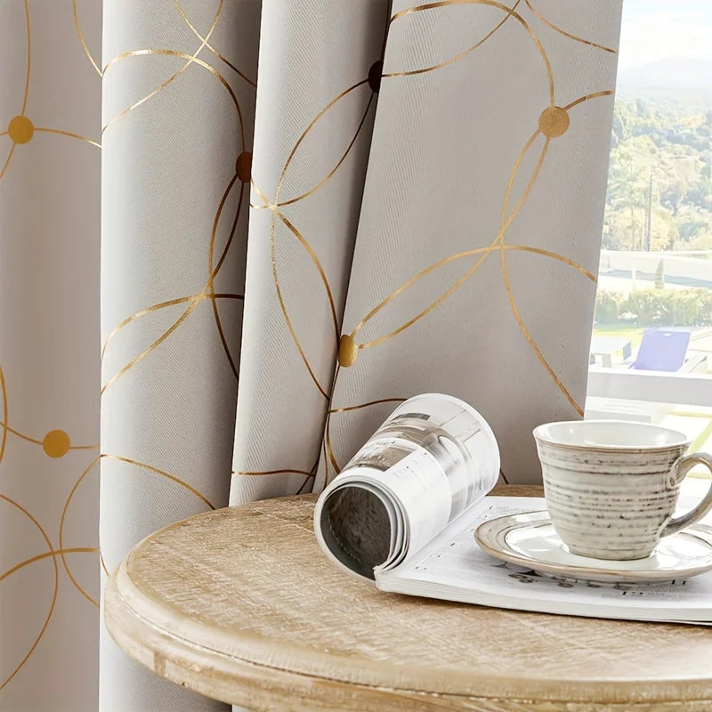 2 Pcs Golden Wave Circle Blackout Curtains With Grommet Top