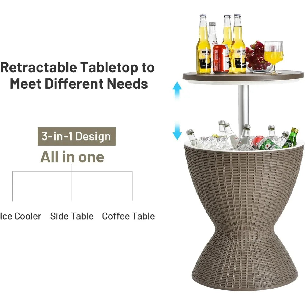 Outdoor Cool Bar Table 8 Gallon Beer and Wine Cooler Height Adjustable Rattan Style Cocktail Patio Bar Tables