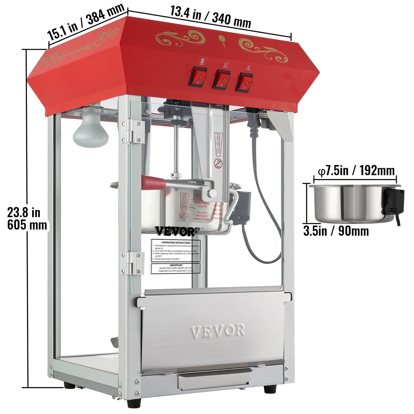 VEVOR 8 To 12 Oz Electric Popcorn Maker Commercial Popper