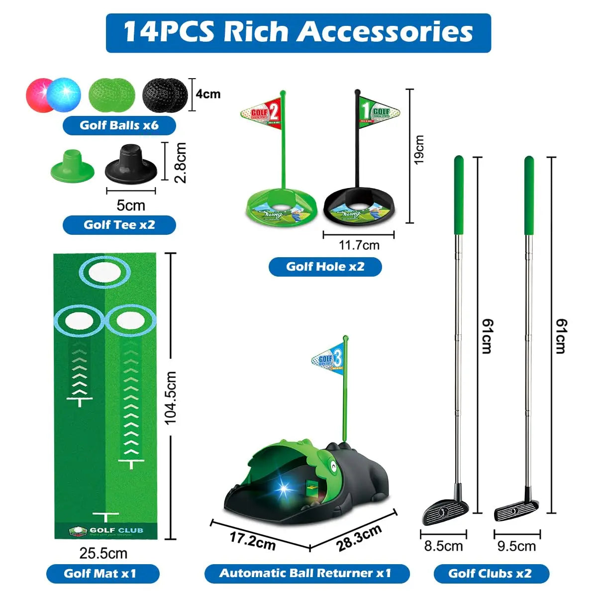Kids Toy Golf Club Set with LED Automatic Ball Returner and Golf Putting Mat for Toddlers Mini Golf Game Sports Gift for Boys and Girls Age 3 and Up