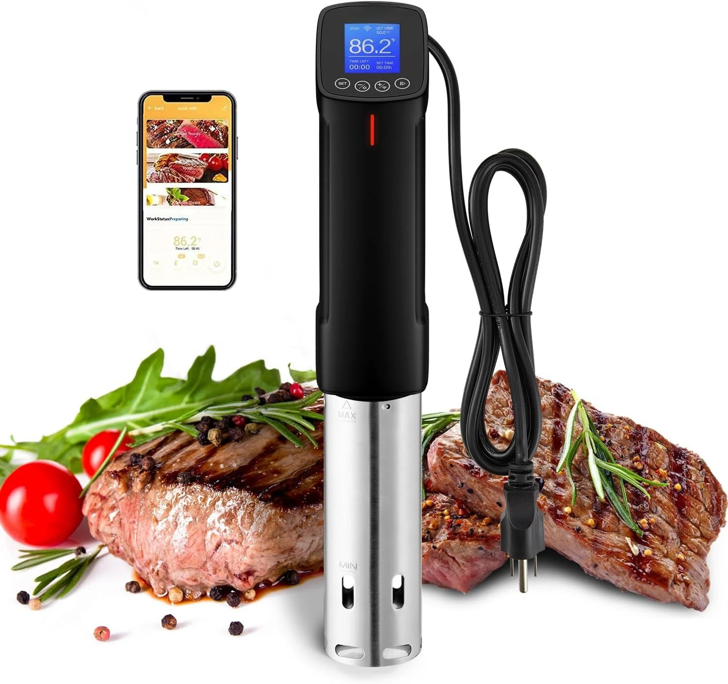 Wifi Sous Vide Machine ISV-100W 1000 Watts Sous Vide Cooker Circulator with 14 Preset Recipes and Calibration Function