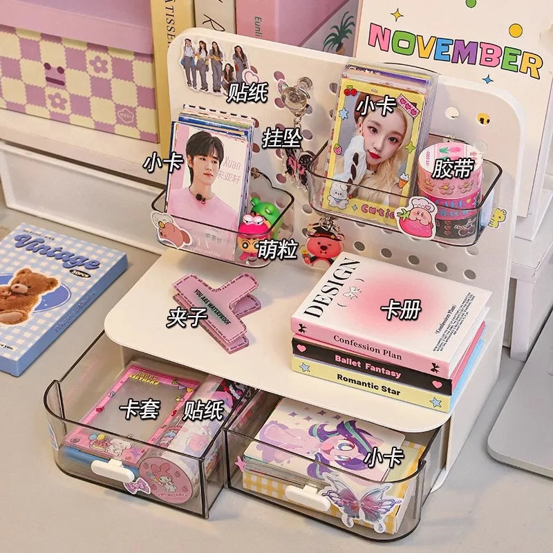 1 Piece Desktop Perforated Board Storage Box Stationery Sorting Rack Desk Office Cosmetics Storage Rack Pen Holder