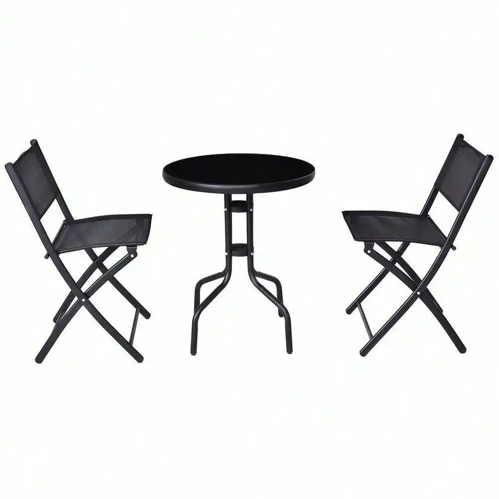 Bistro Set Garden Backyard Table Folding Chairs Outdoor Patio Furniture Black
