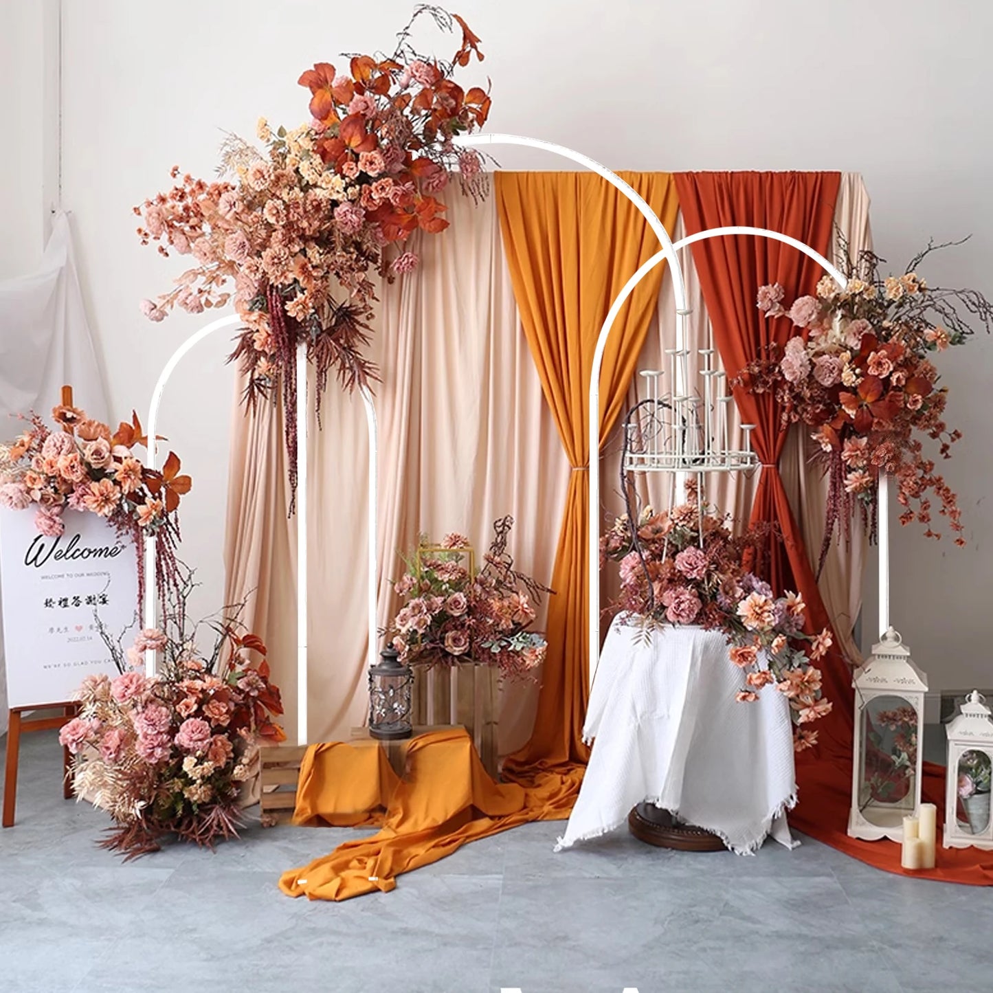 Arch Backdrop Stand Set of 3 Gold Metal Arch Stand Wedding Arch Frame Square Balloon Arch Stand for Birthday Party Baby Shower White