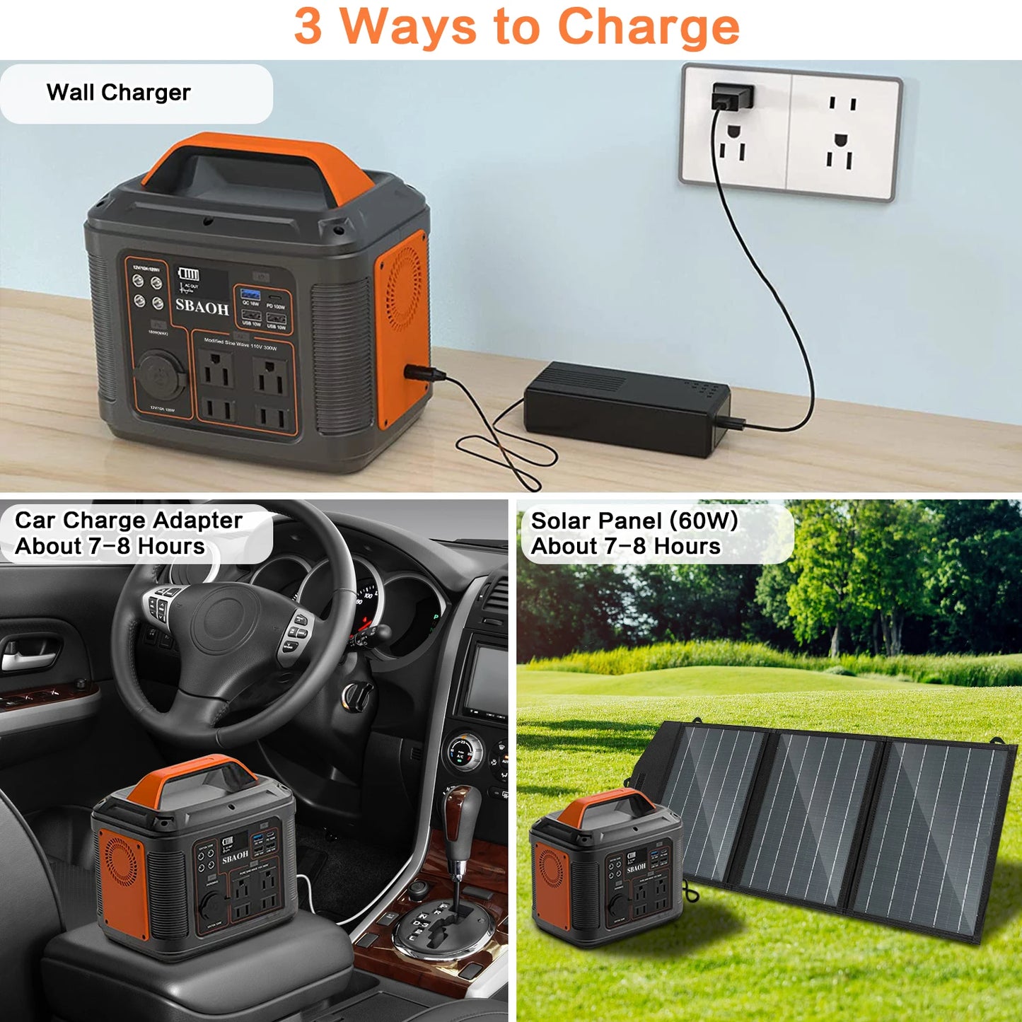 Portable Power Station 300W 296Wh Solar Generator With LED