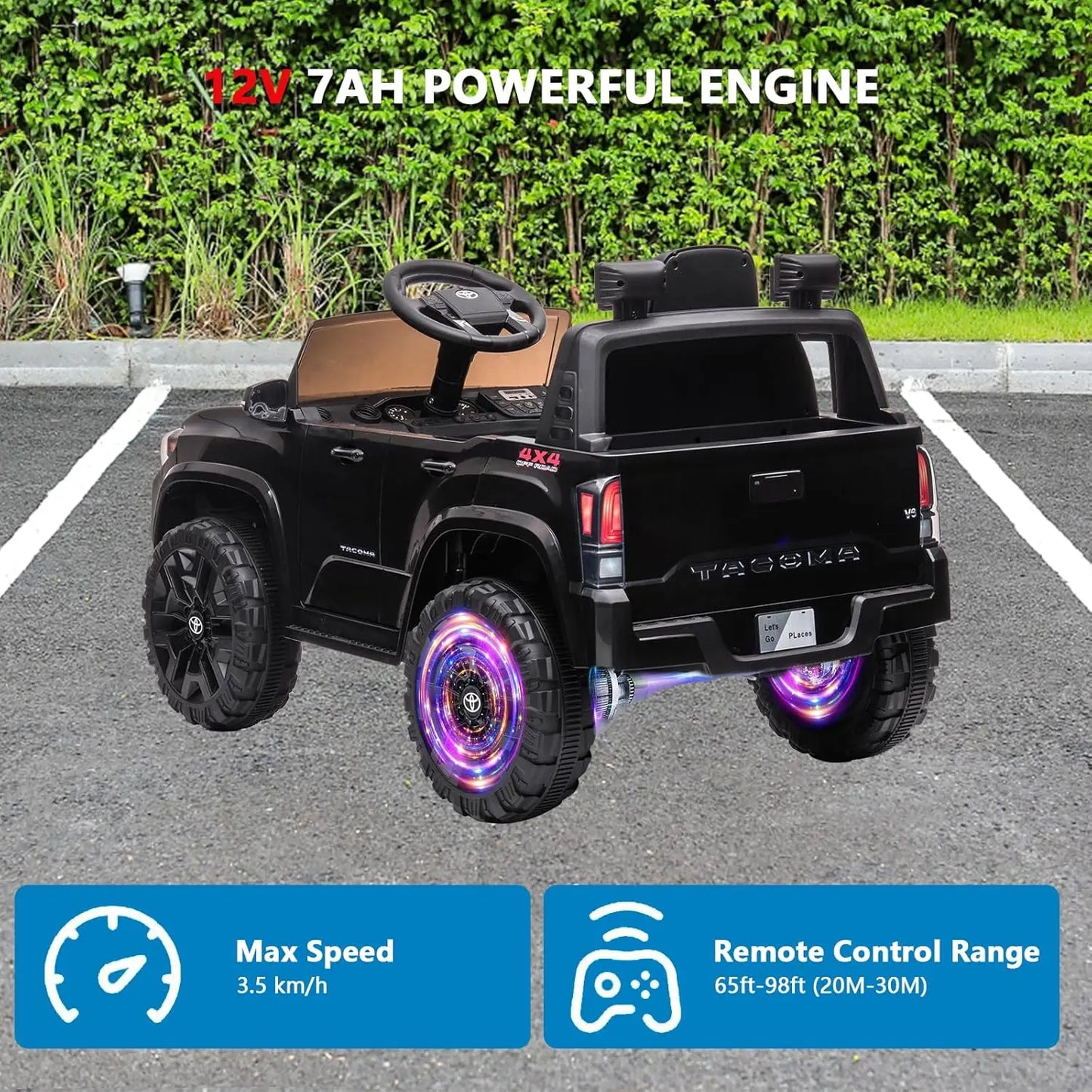 12V Kids Ride On Truck With Remote 3 Speeds LED Lights