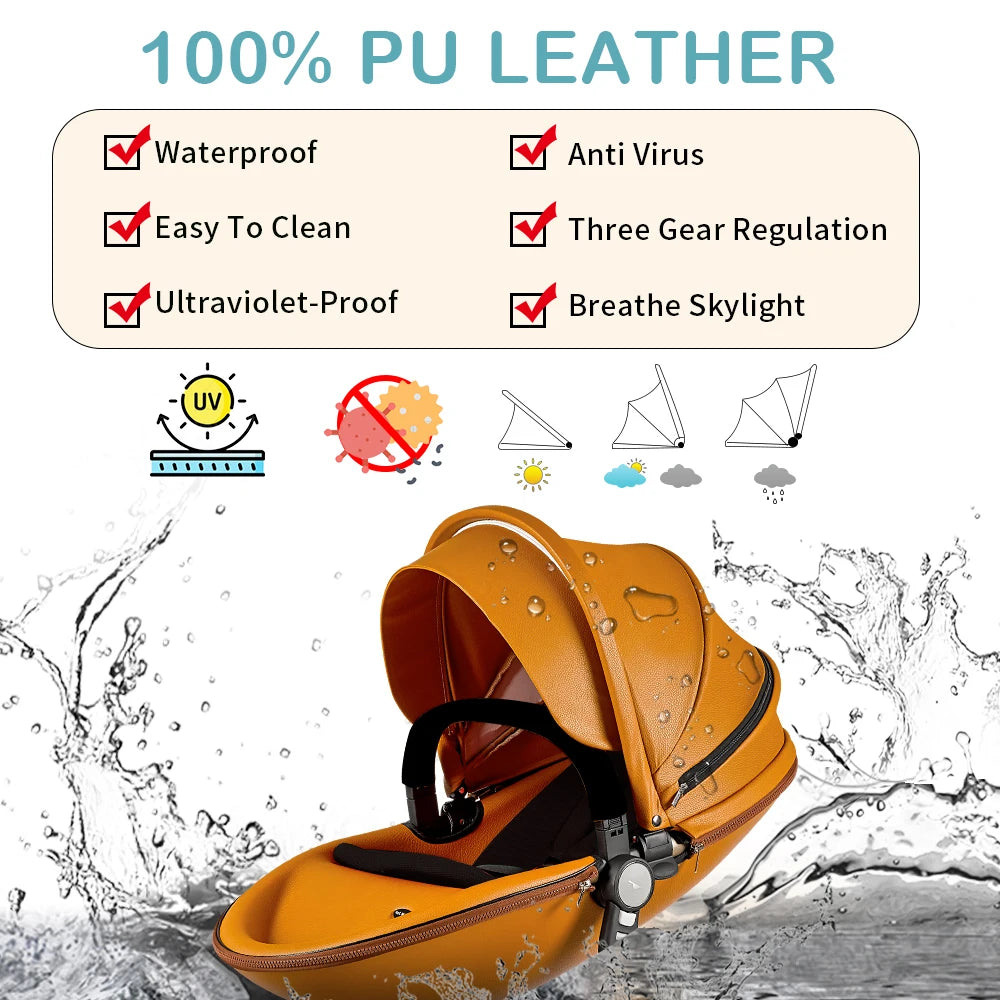 Hot Mom F22 Baby Stroller 3 In 1 Adjustable Seat Aluminum Frame Solid Rubber Tires Rain Cover Mosquito Net Large Storage Basket