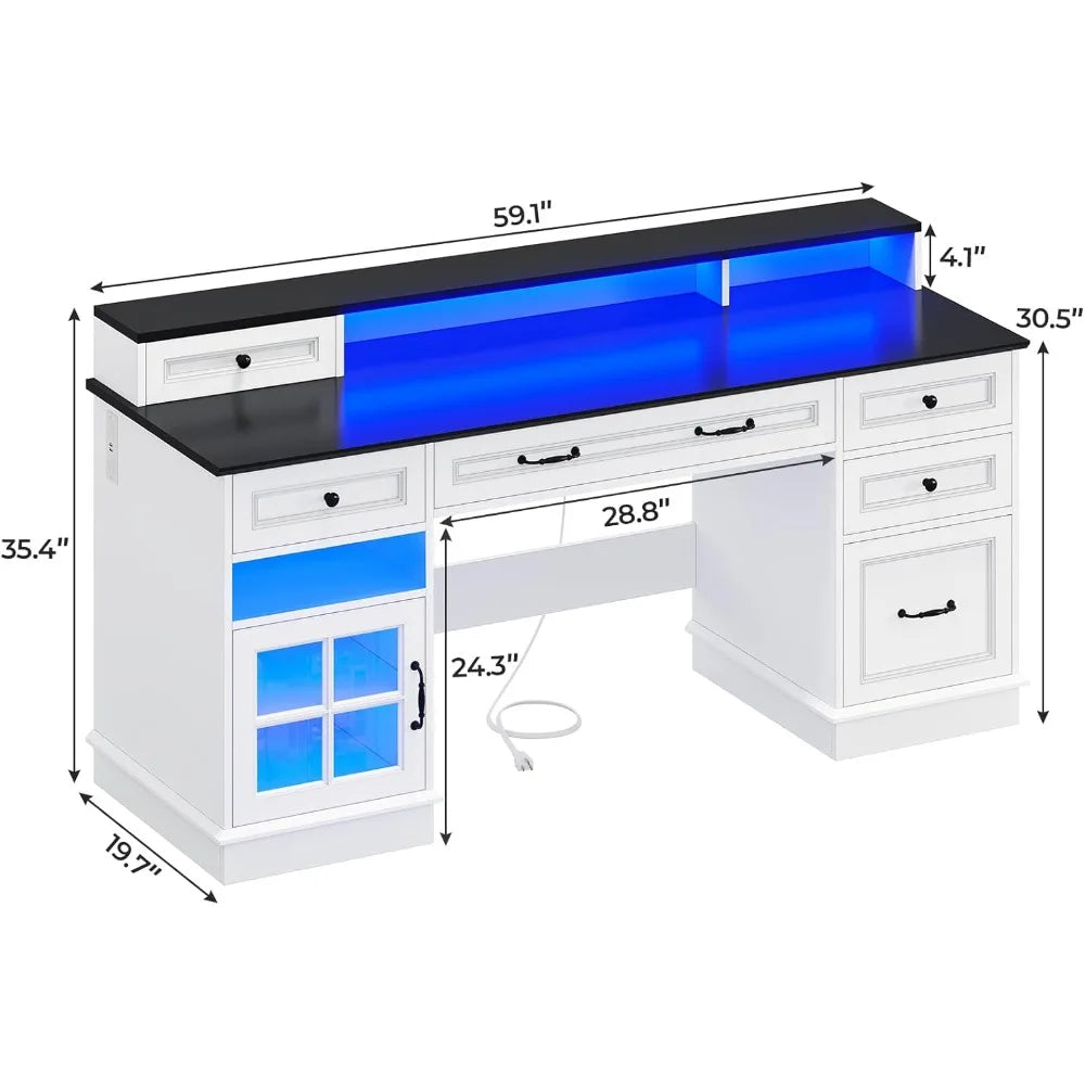 Executive Desk with File Drawer and Monitor Stand Home Office Desk with Drawers and Storage Cabinet Writing Desk