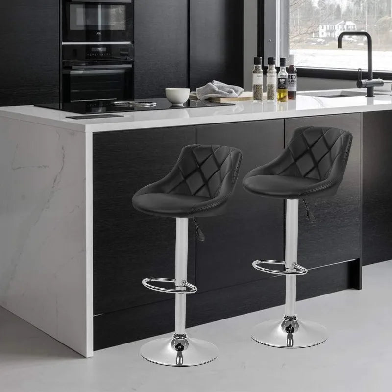 Bar Stools Set of 2 Swivel Stool Height Adjustable Bar Chairs with Back PU Leather Black
