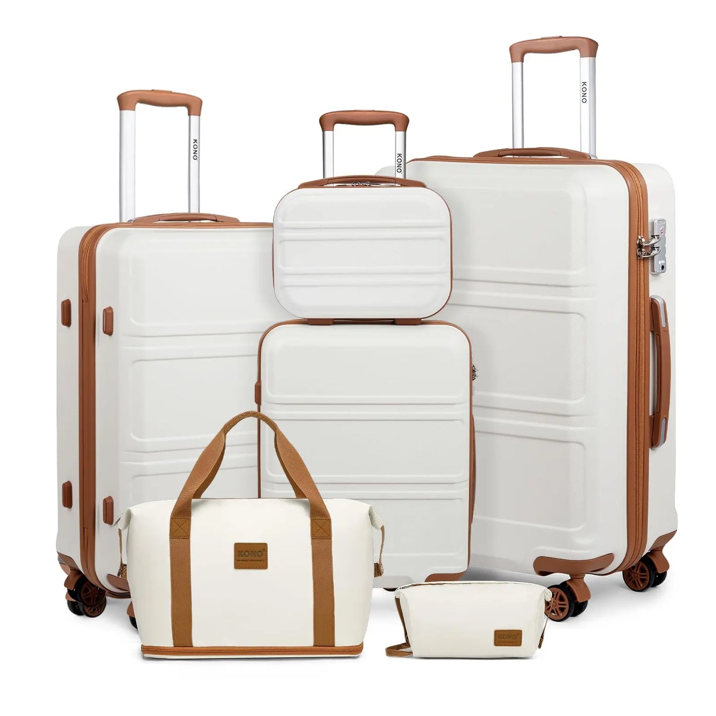 Kono 6 Piece Luggage Set ABS 20 24 28 Inches TSA Lock