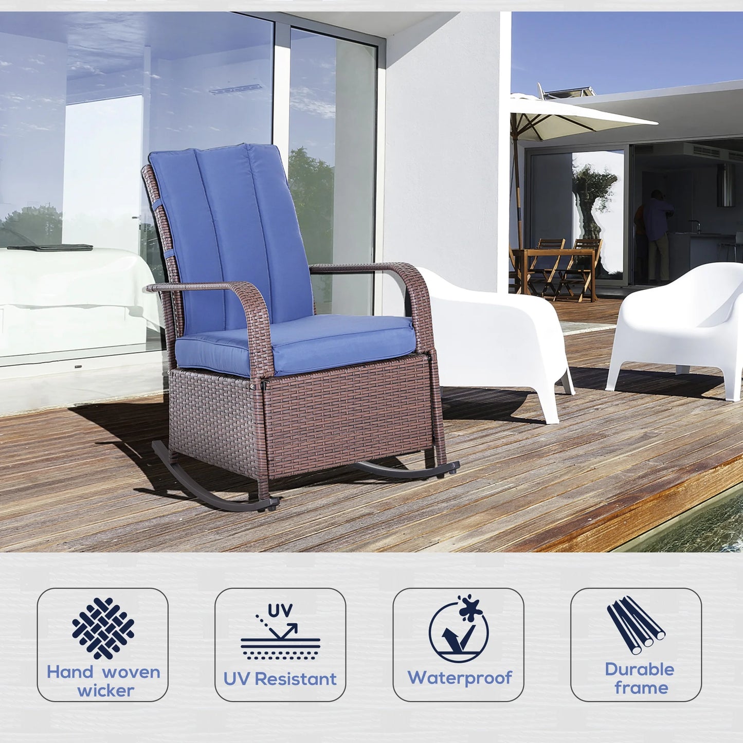 Adjustable Wicker Recliner Cushion Rocker Chair Pool Chaise Patio Lounge Outdoor