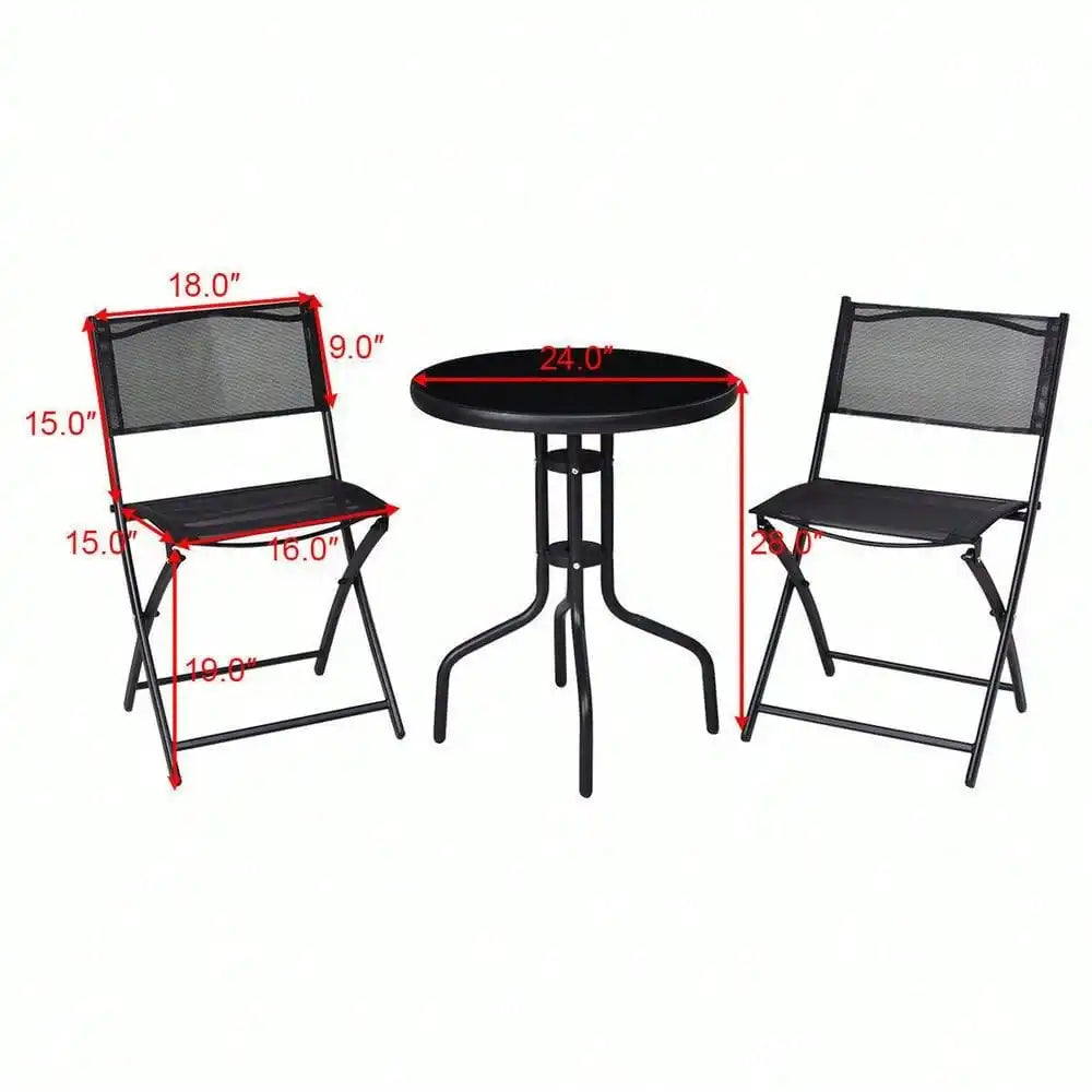 Bistro Set Garden Backyard Table Folding Chairs Outdoor Patio Furniture Black