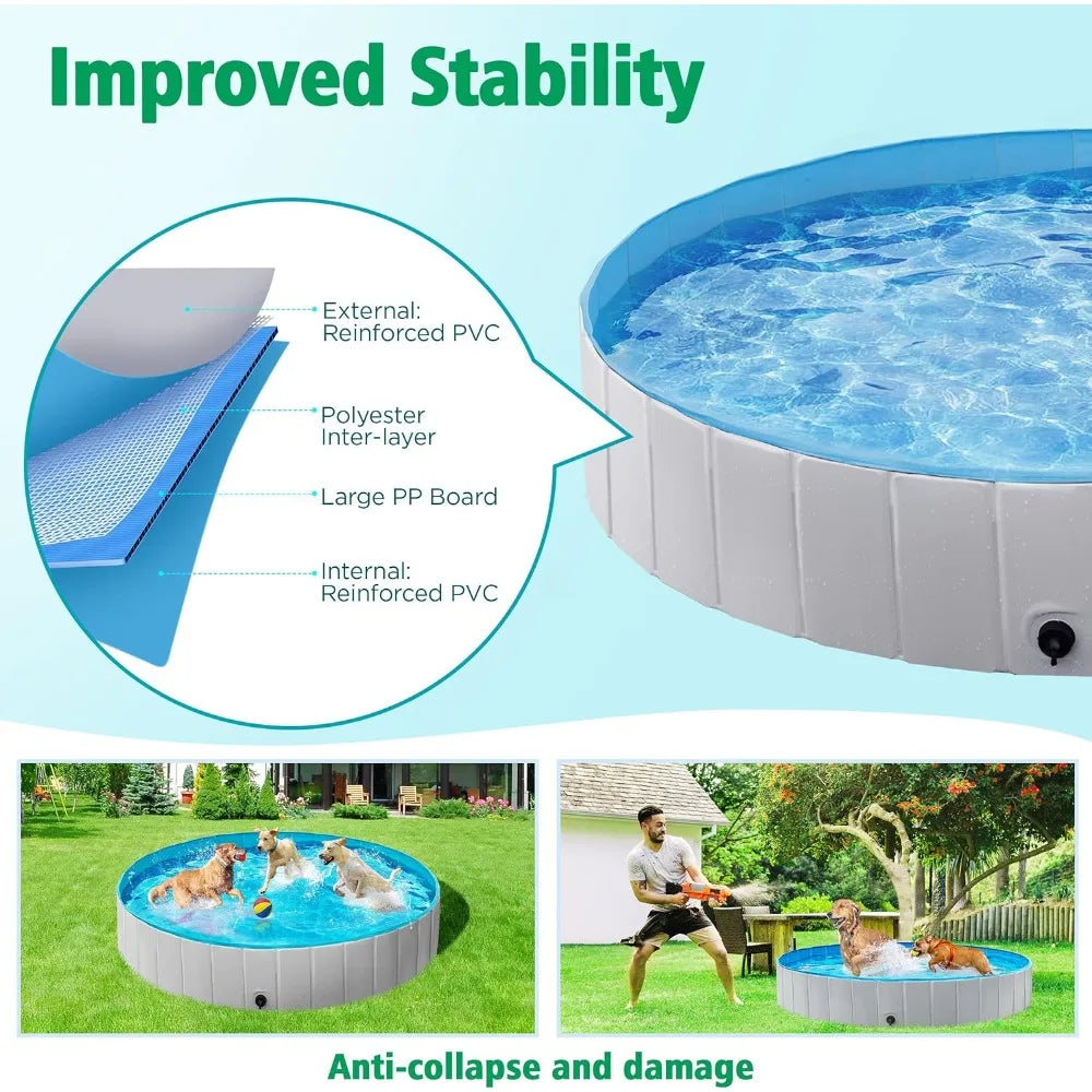 Foldable Dog Pool 71 x 12 Inches Collapsible Hard Plastic Portable Puppy Bath Tub Cat Shower Pet Wading Pool