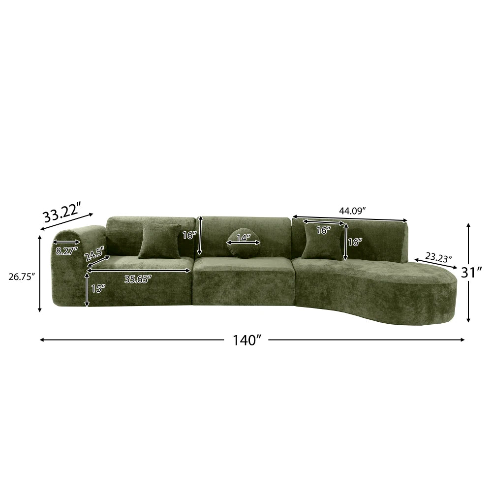 Elegant Green 140 Inch Curved Sectional Sofa 6 Seater
