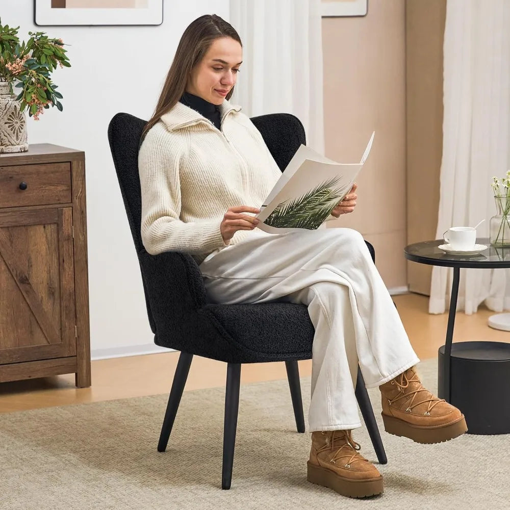 Boucle Upholstered Wingback Accent Chair for Living Room